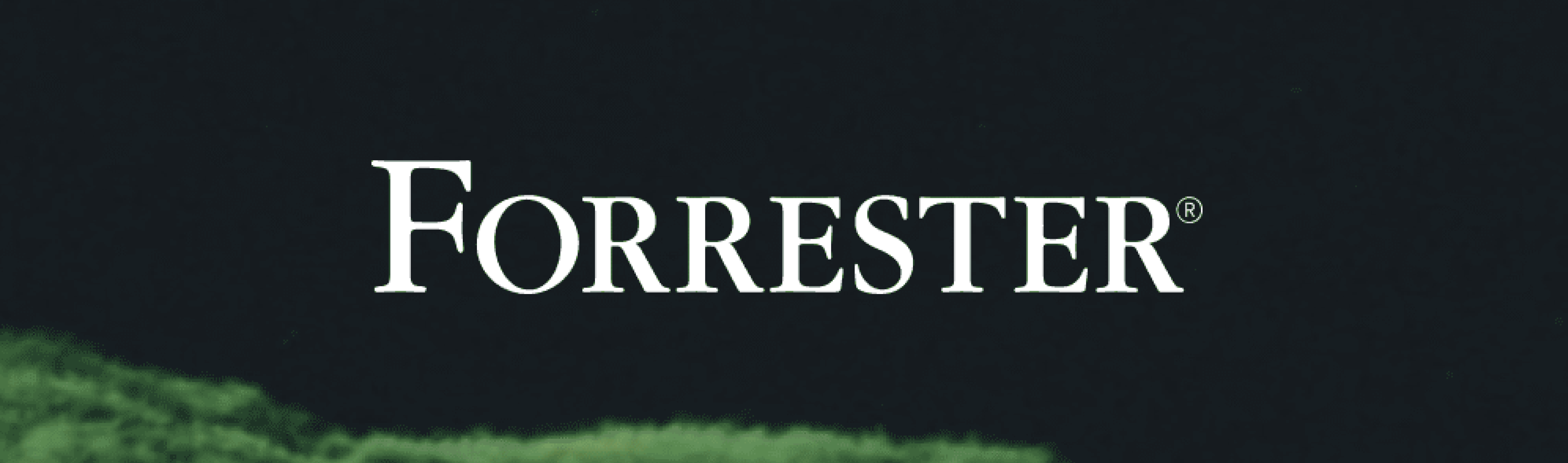 Forrester wordmark in white serif over a dark green textured landscape banner