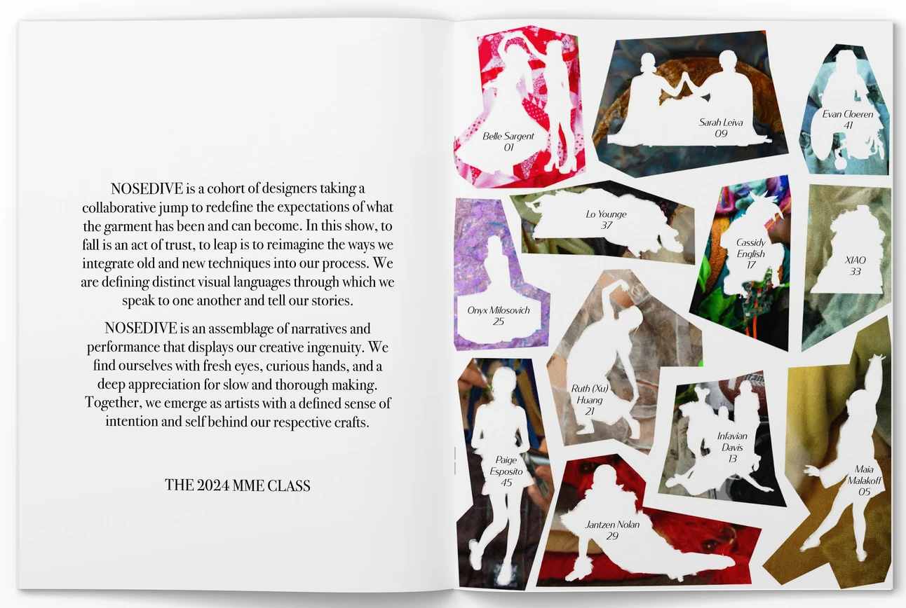 NOSEDIVE intro spread with designer silhouette collage