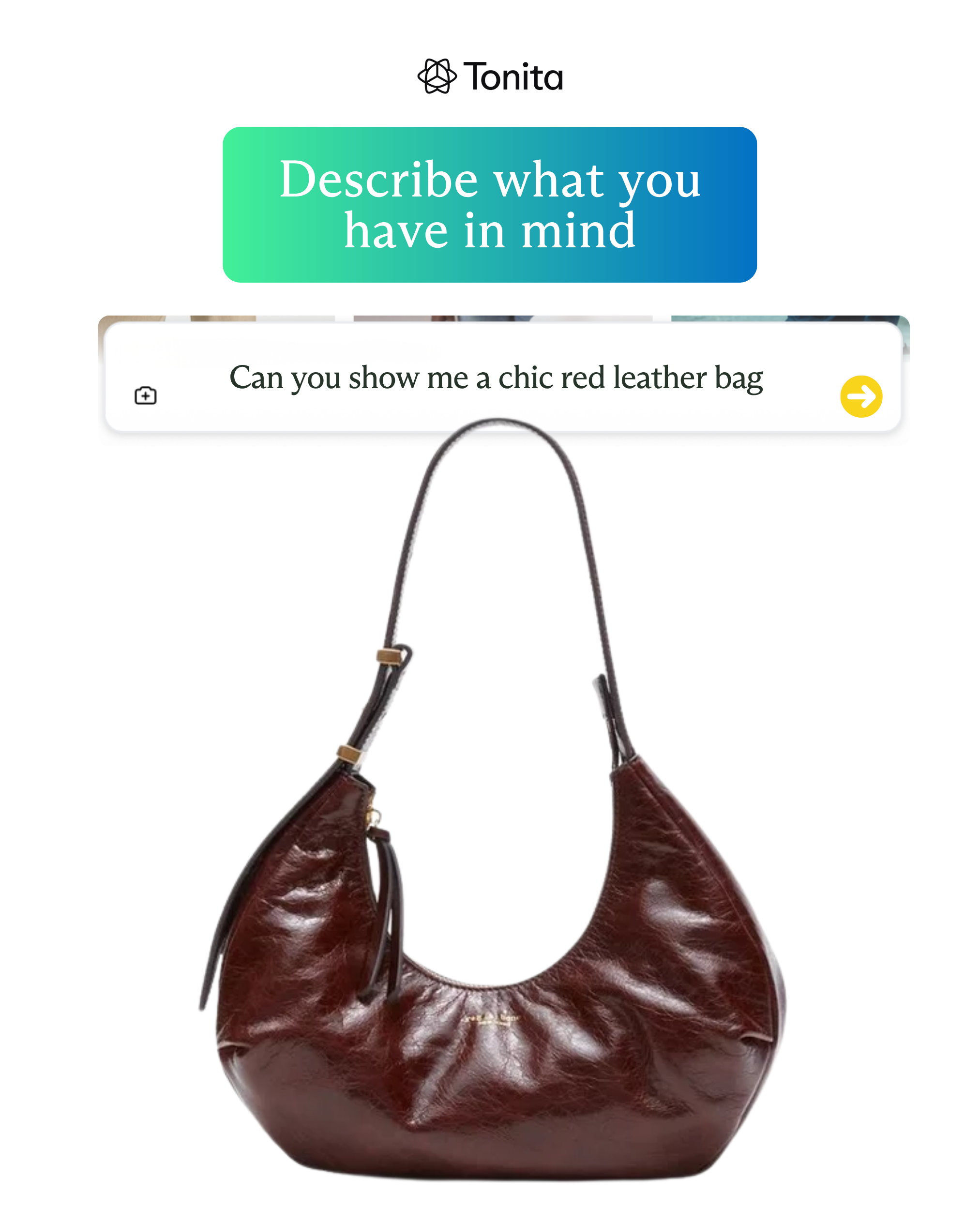 Tonita social post — describe what you have in mind, chic red leather bag